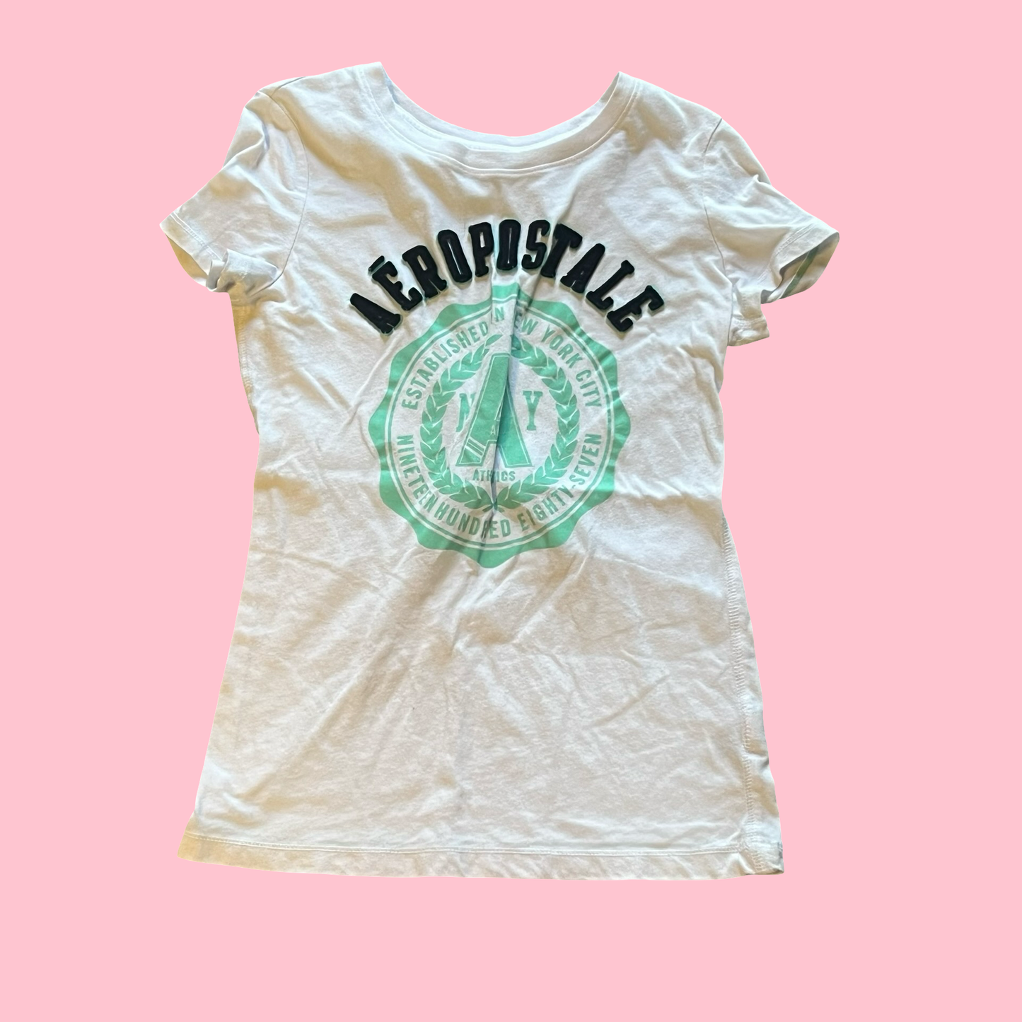 Aeropostale white mint green baby tee 2015 top size medium