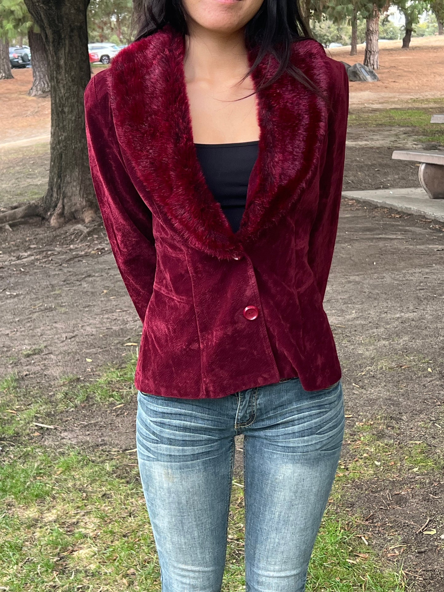 Finest vintage burgundy penny lane velvet jacket size small