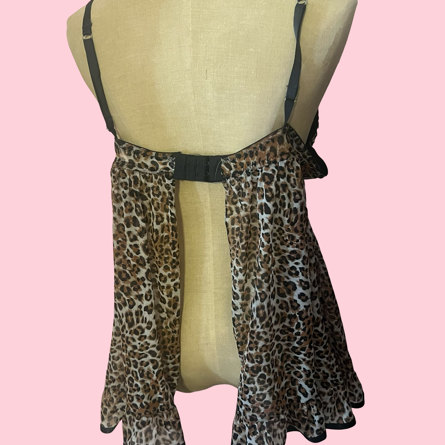 True desire y2k mcbling cheetah print rhinestone lingerie babydoll top size large
