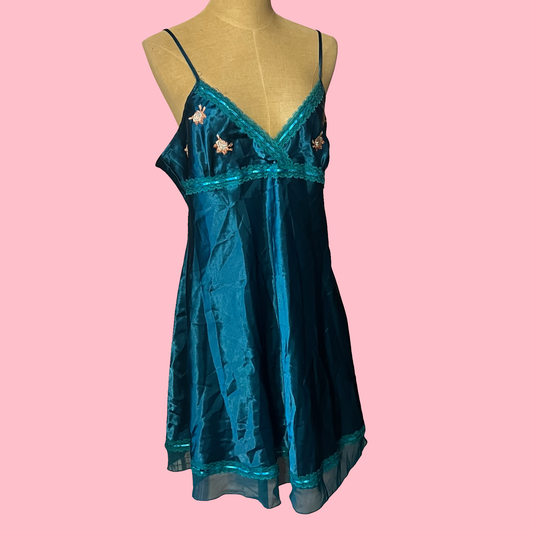 Michael F vintage early 2000s girly floral fairycore cottage core green slip dress