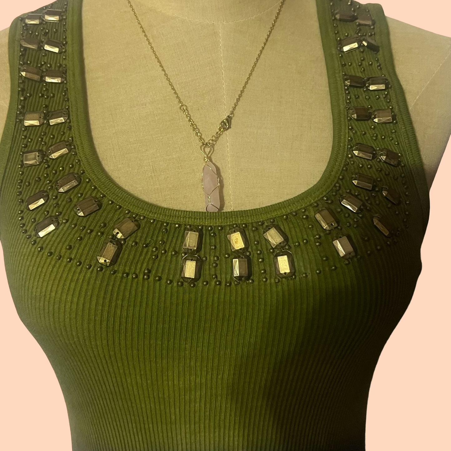 Bisou Bisou vintage boho ombré hippie green blue cami tank top size small
