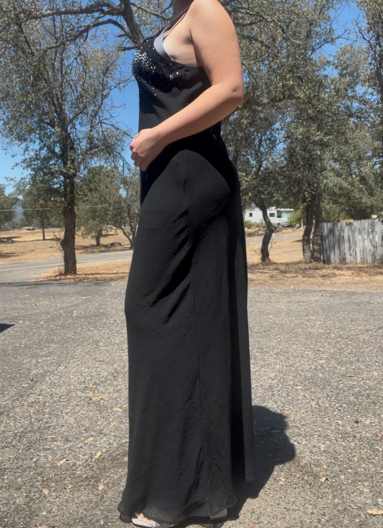 Cachet vintage evening black tie formal prom long maxi black beaded dress