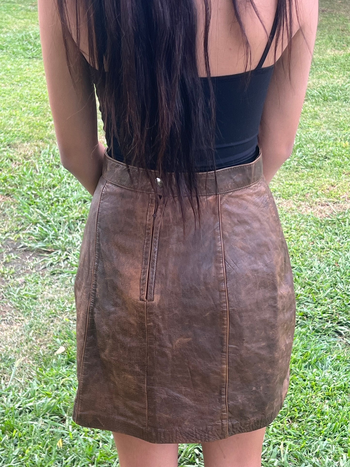 Verducci vintage 1980s real leather brown skirt size 10