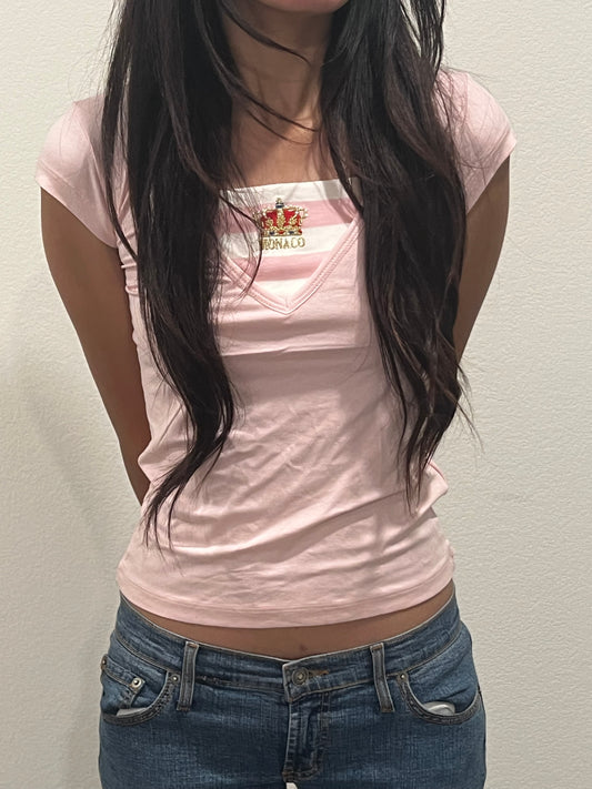 Monaco y2k coquette pink baby tee