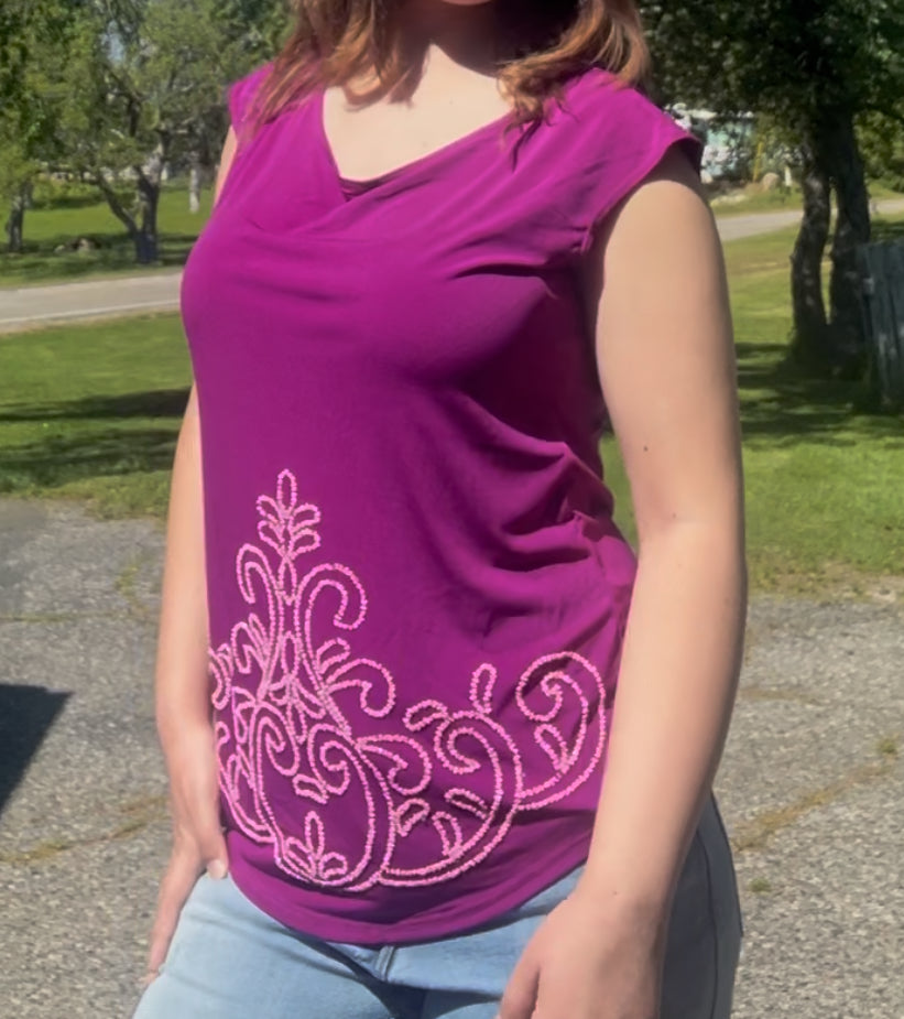 First glance vintage early 2000s beaded mcbling y2k purple top size large