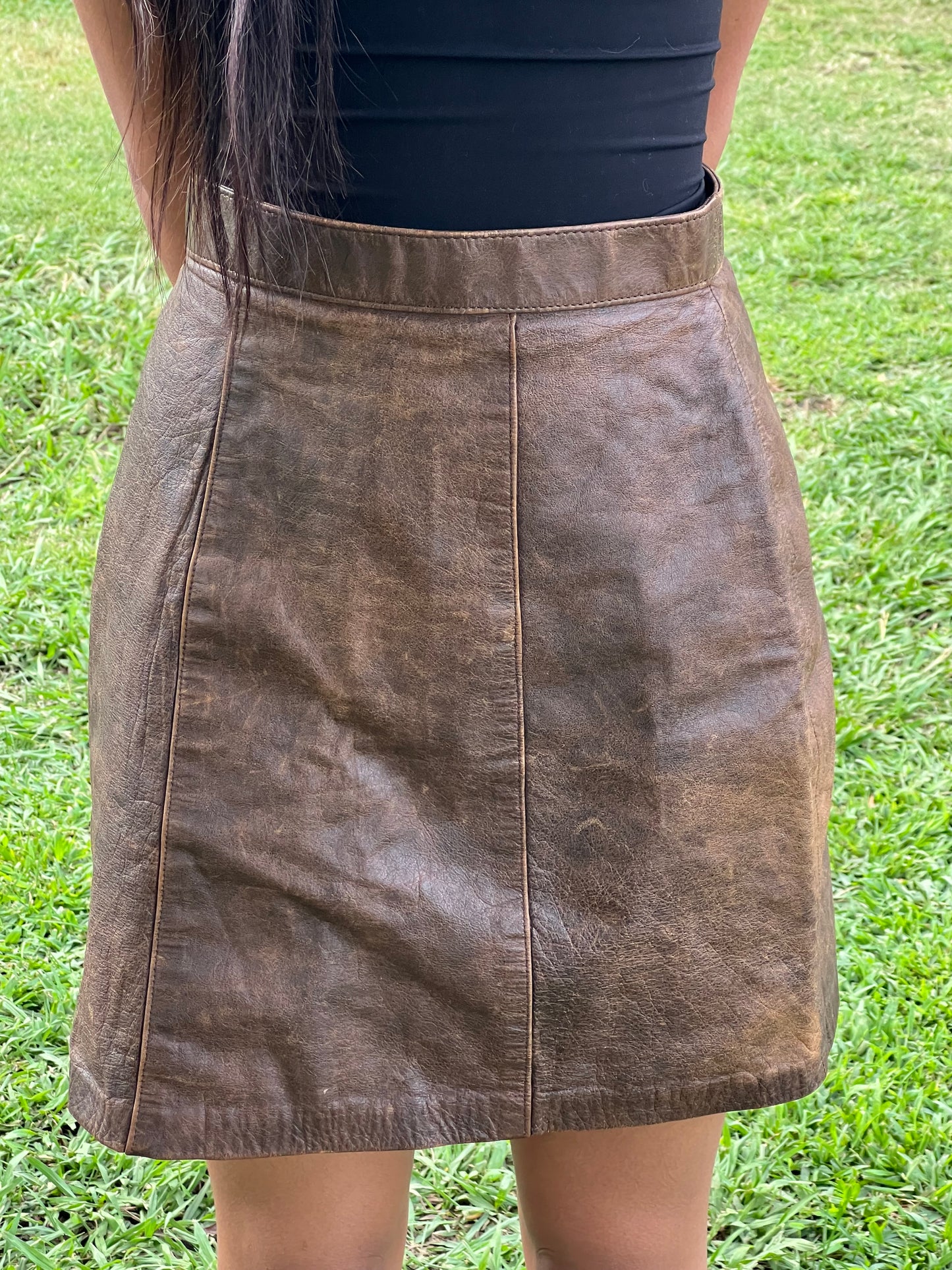 Verducci vintage 1980s real leather brown skirt size 10