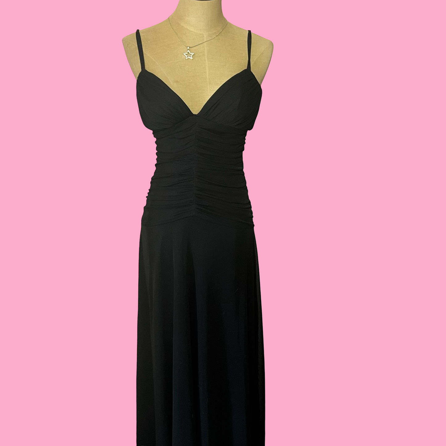 Vintage forever 21 black midi spaghetti strap goth grunge early 2000s y2k dress small