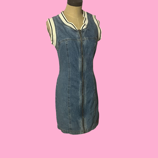 Bongo vintage retro 90s zipper front denim mini dress size 7