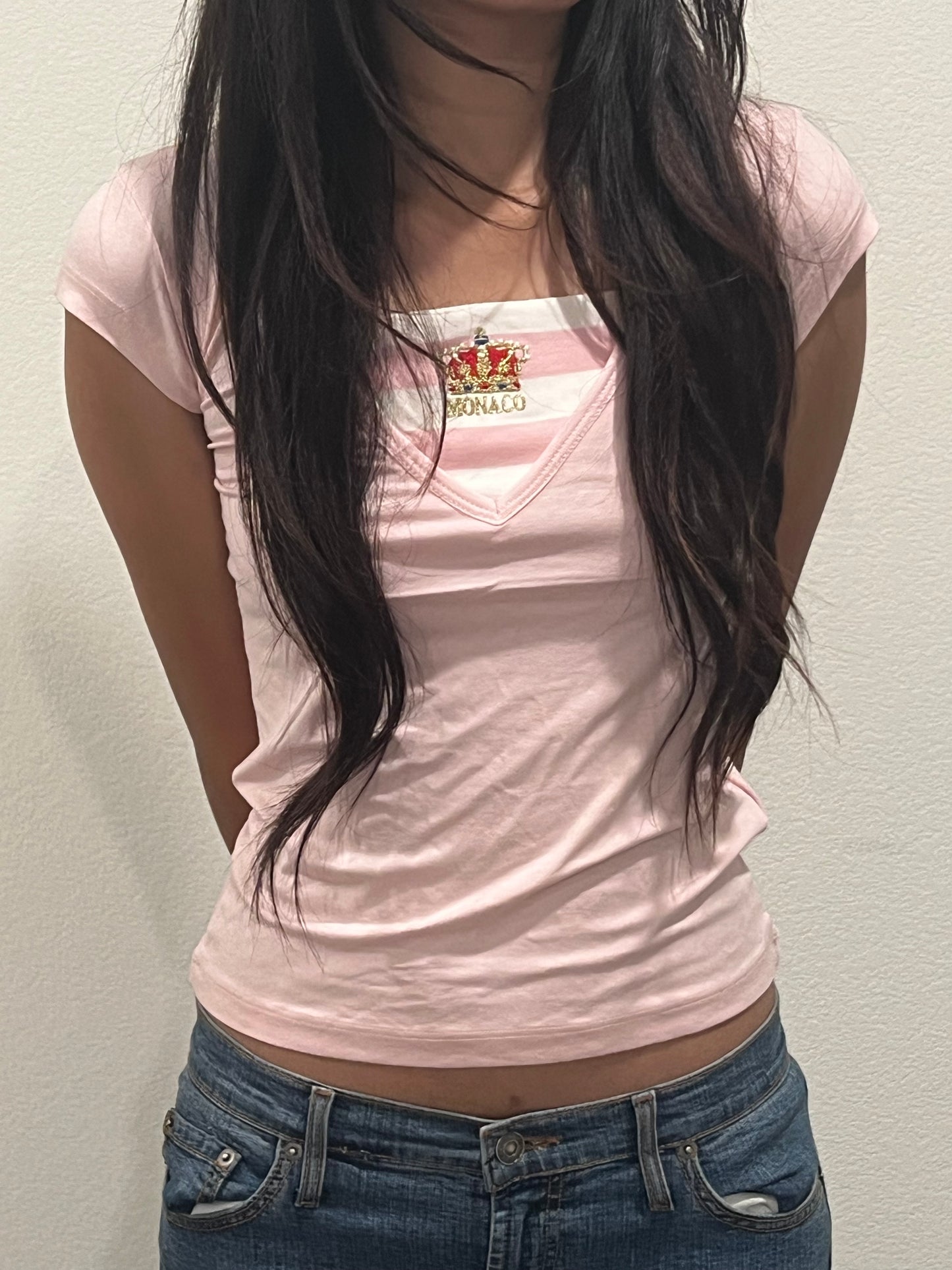 Monaco y2k coquette pink baby tee