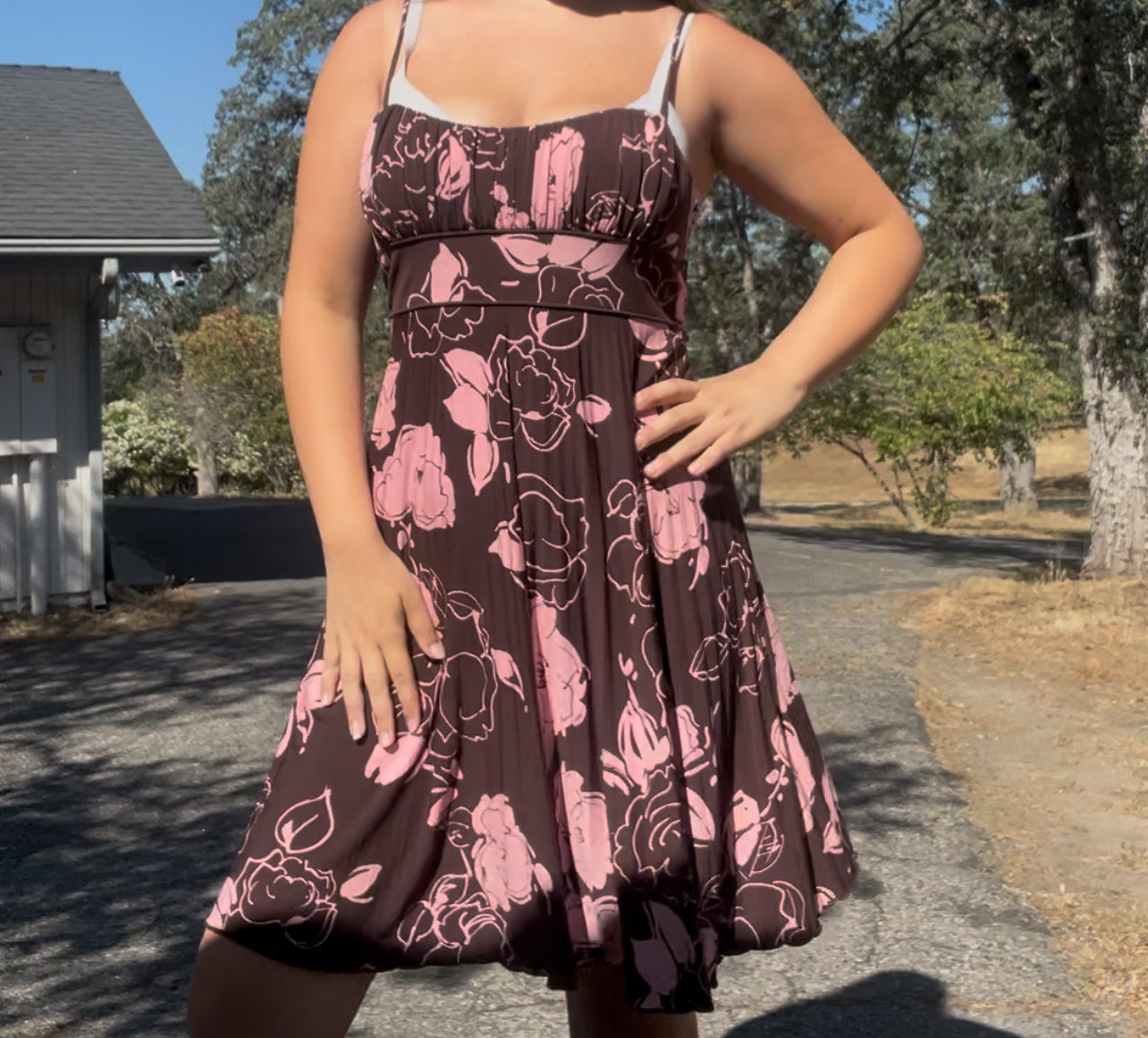 Speechless summer y2k early 2000s babydoll floral beach coconut girl brown pink dress size large