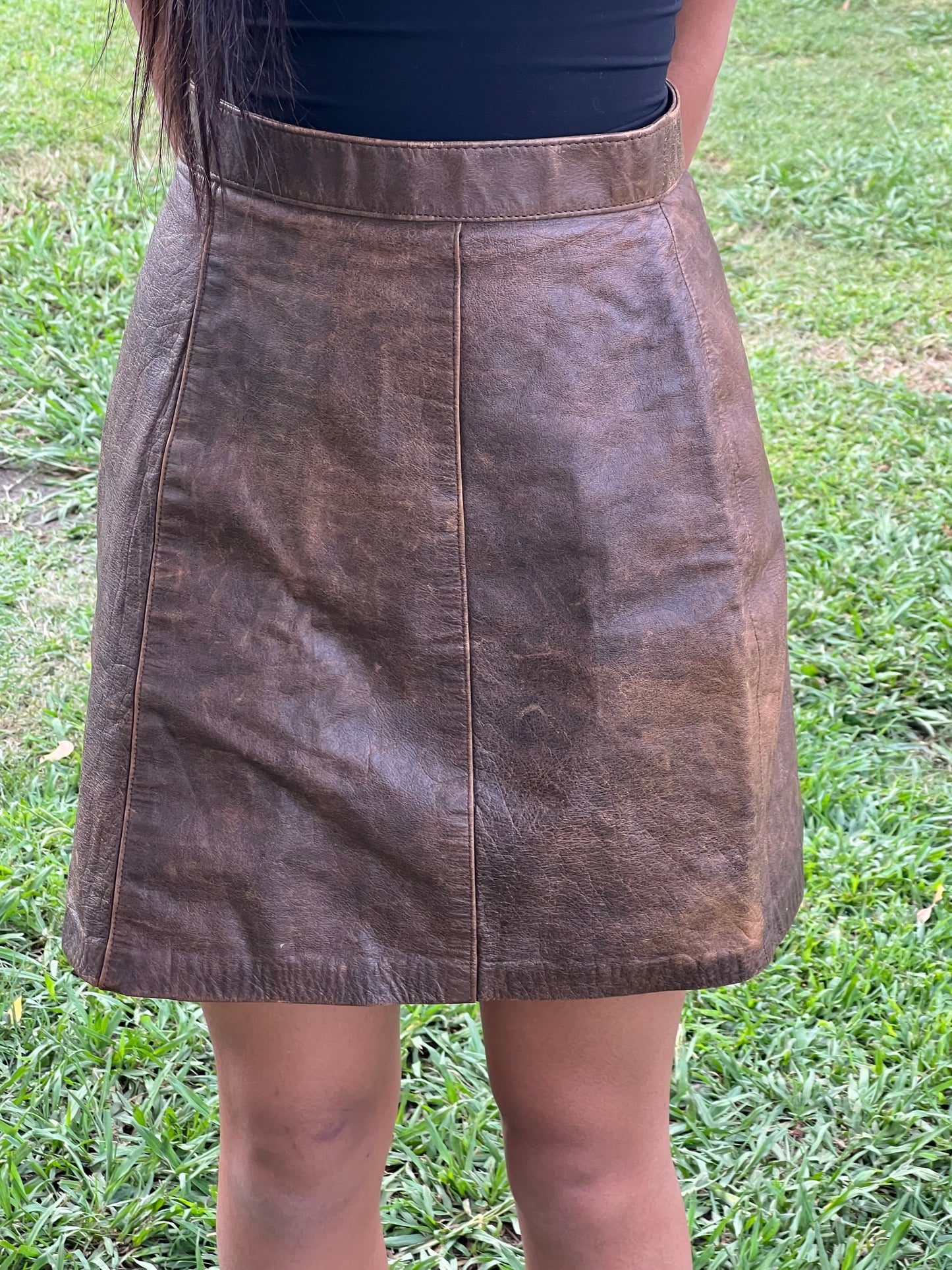 Verducci vintage 1980s real leather brown skirt size 10