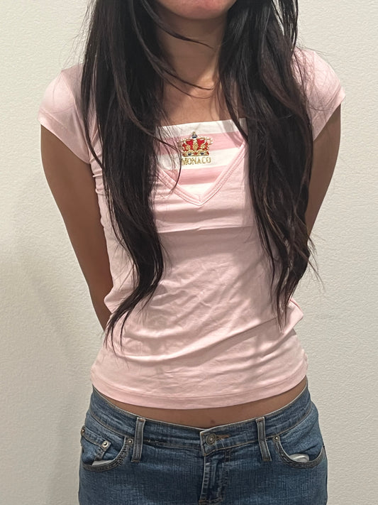 Monaco y2k coquette pink baby tee