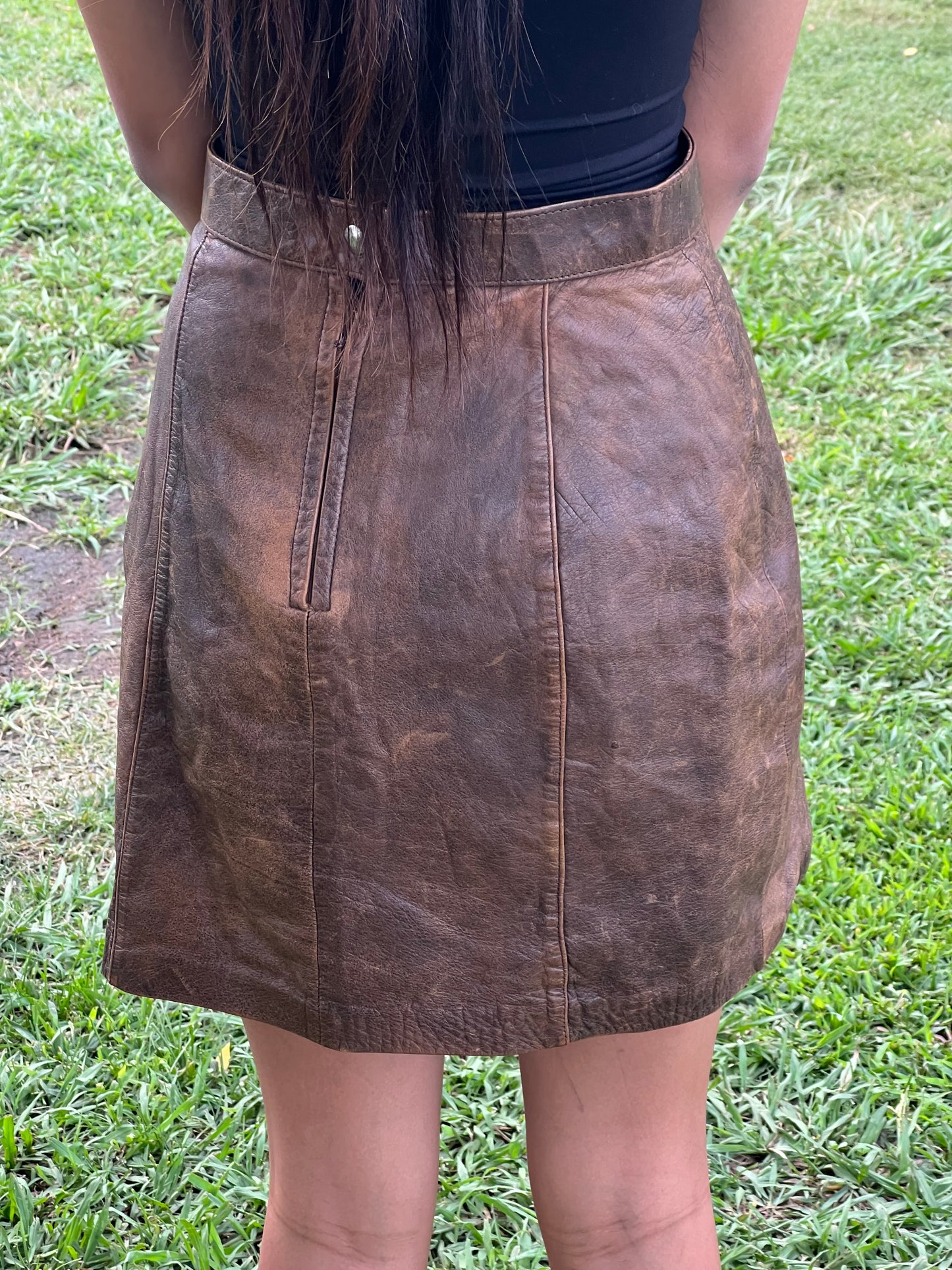 Verducci vintage 1980s real leather brown skirt size 10