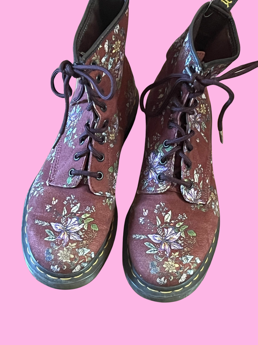 Dr. Martens floral castel air burgundy red shoes size 8