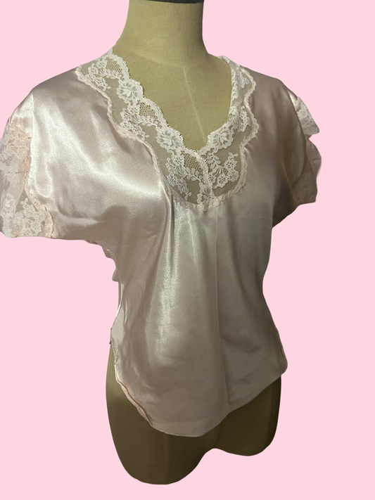 Laura Adams vintage light pink coquette pajama top size petite