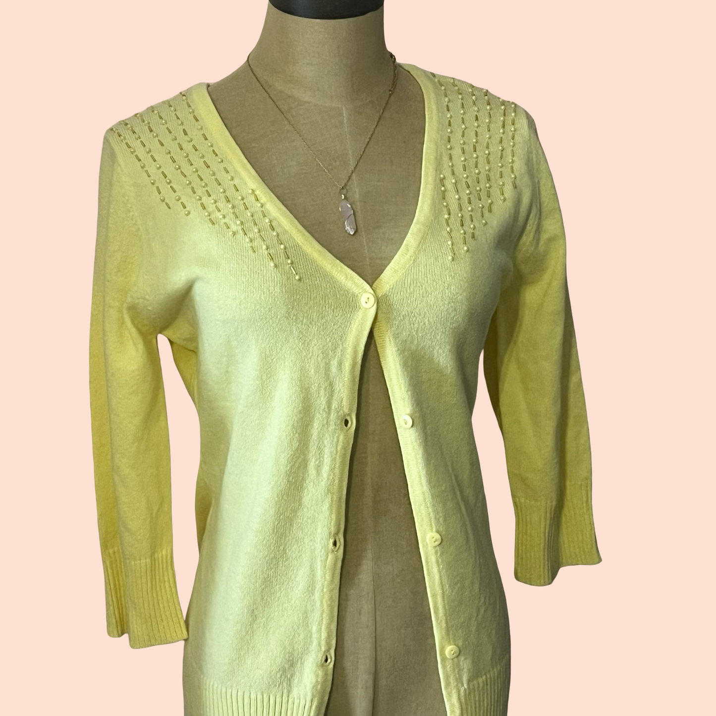 Itis vintage early 2000s beaded yellow cardigan half sleeve y2k coquette girly beaded sweater size small