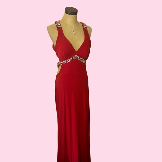 City triangles vintage early 2000s y2k sexy backless red maxi long formal prom dress with beaded straps size 9