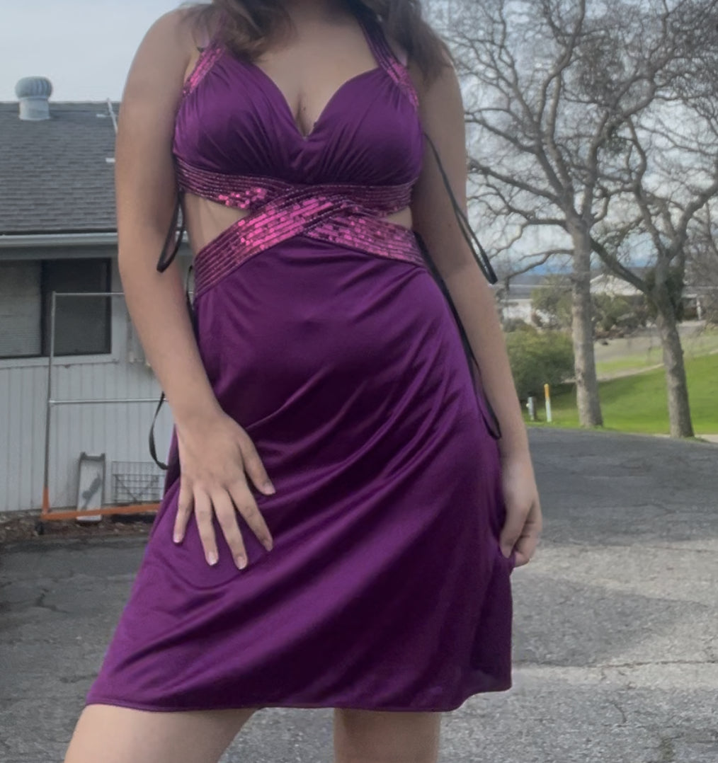 Josh and jazz y2k purple sequin cut out dress size 13/14
