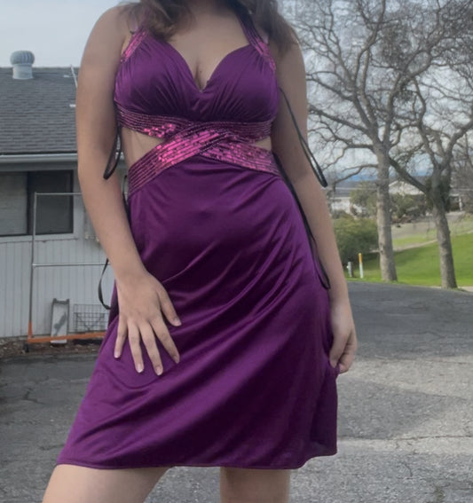 Josh and jazz y2k purple sequin cut out dress size 13/14