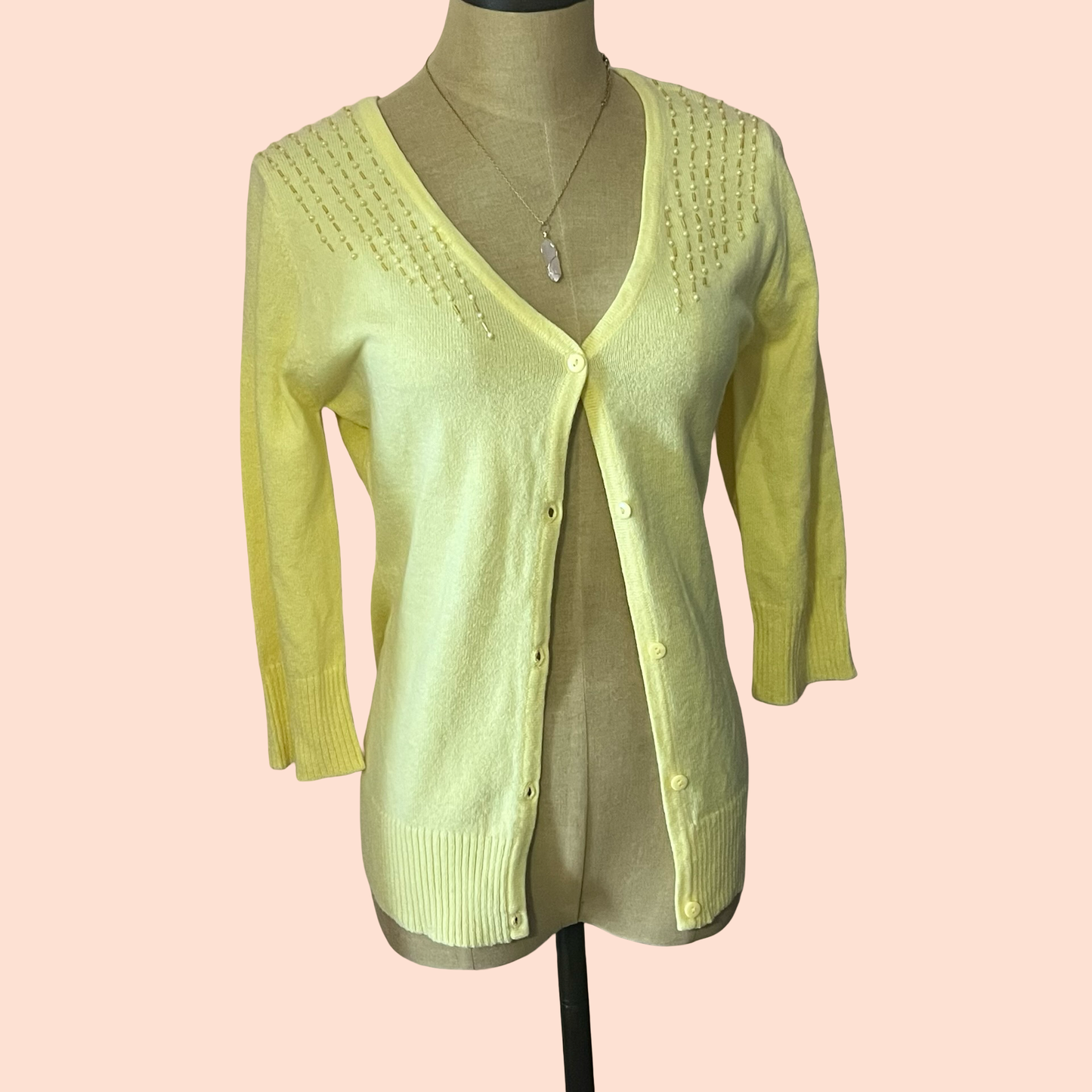 Itis vintage early 2000s beaded yellow cardigan half sleeve y2k coquette girly beaded sweater size small