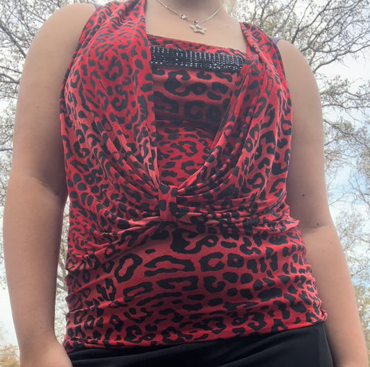 Maggie early 2000s y2k leopard going out top