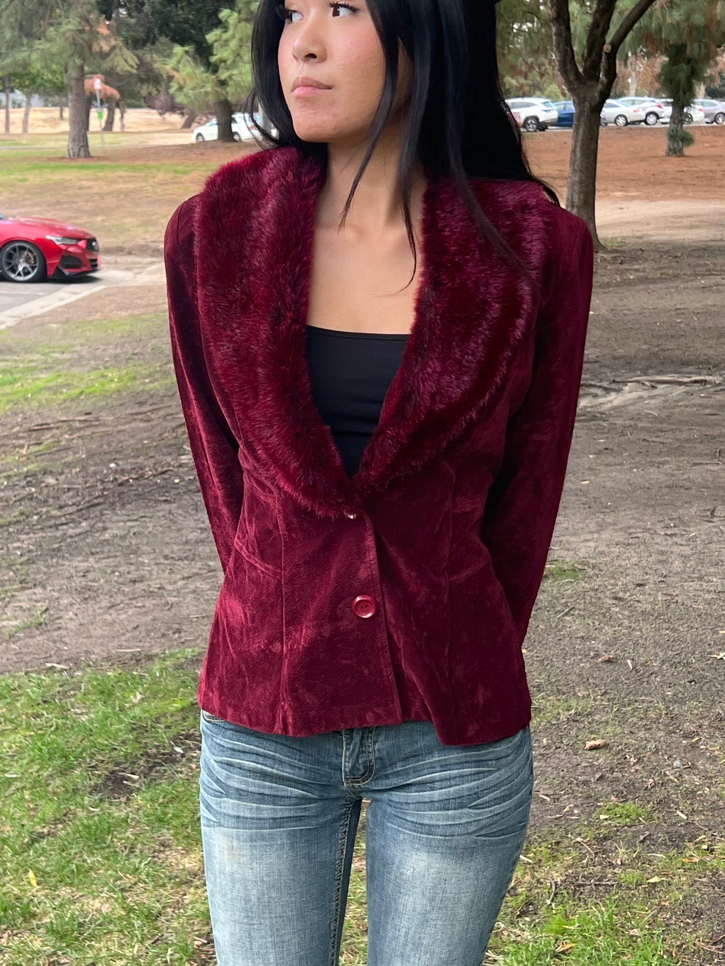 Finest vintage burgundy penny lane velvet jacket size small