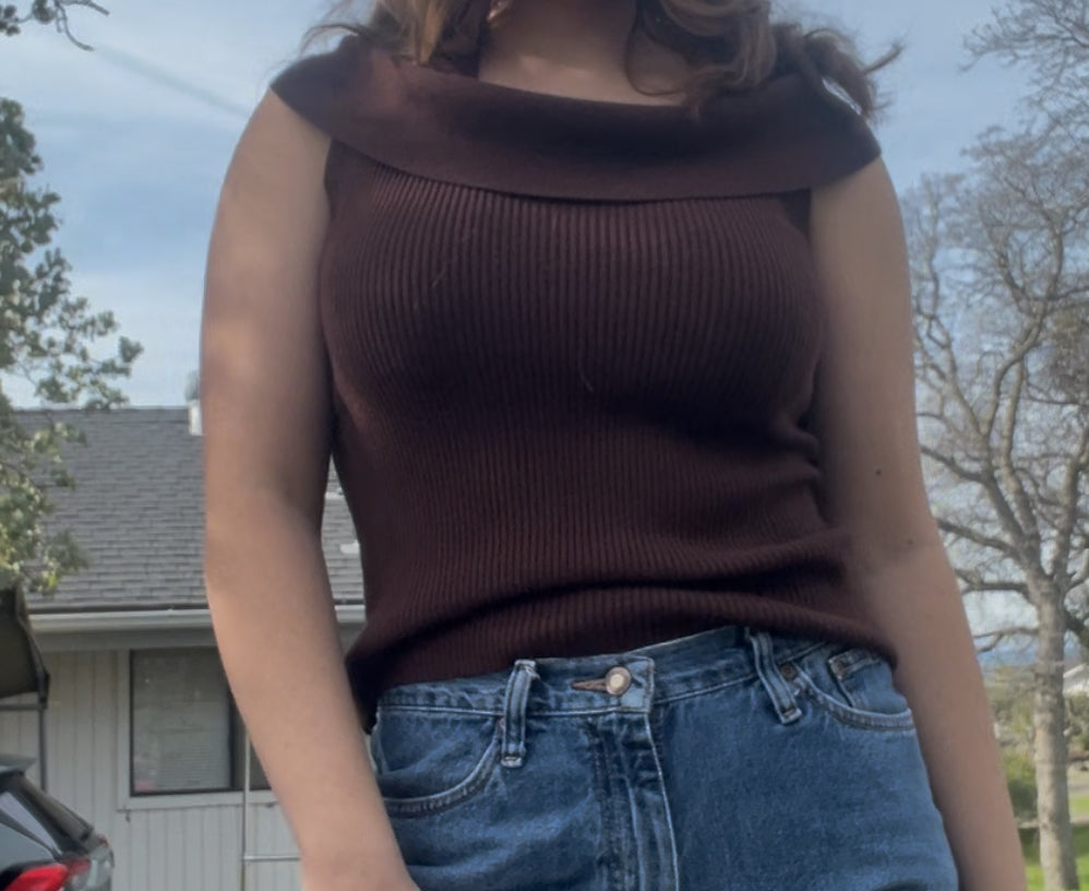 Trendy brown ribbed knit top by Allison Brittney, size Large 🤎