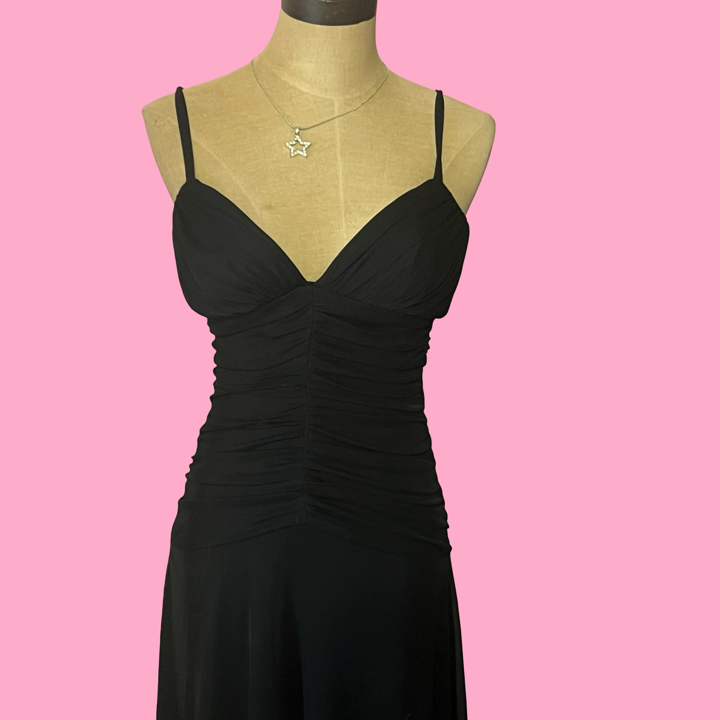 Vintage forever 21 black midi spaghetti strap goth grunge early 2000s y2k dress small