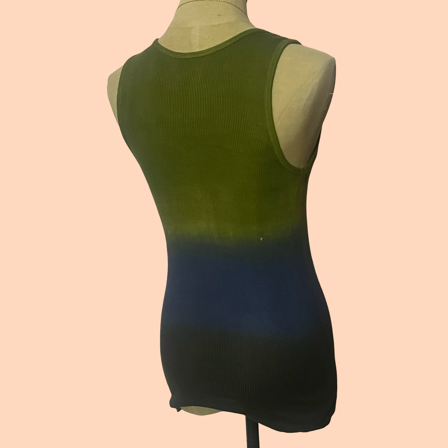 Bisou Bisou vintage boho ombré hippie green blue cami tank top size small