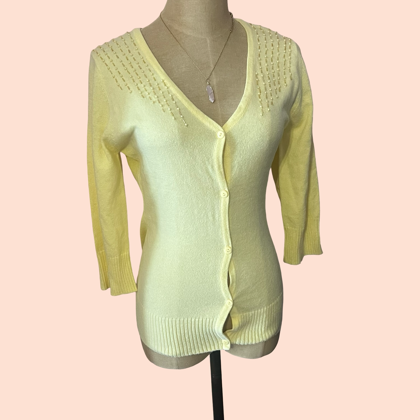 Itis vintage early 2000s beaded yellow cardigan half sleeve y2k coquette girly beaded sweater size small