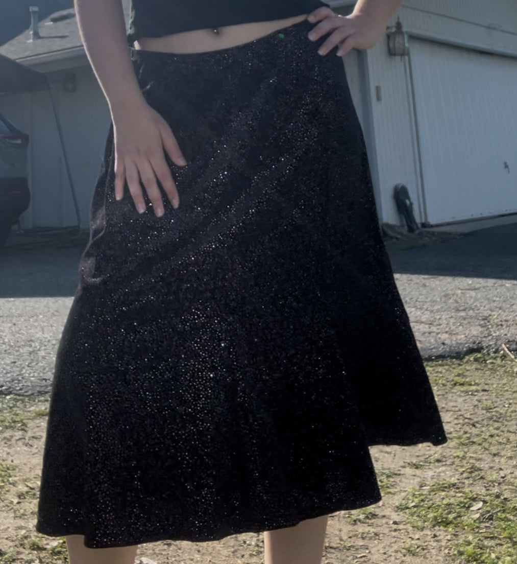 Vintage Notations Black Shimmer Midi Skirt – Size XL