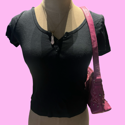 Brand Melville quarter button down black crop top one size
