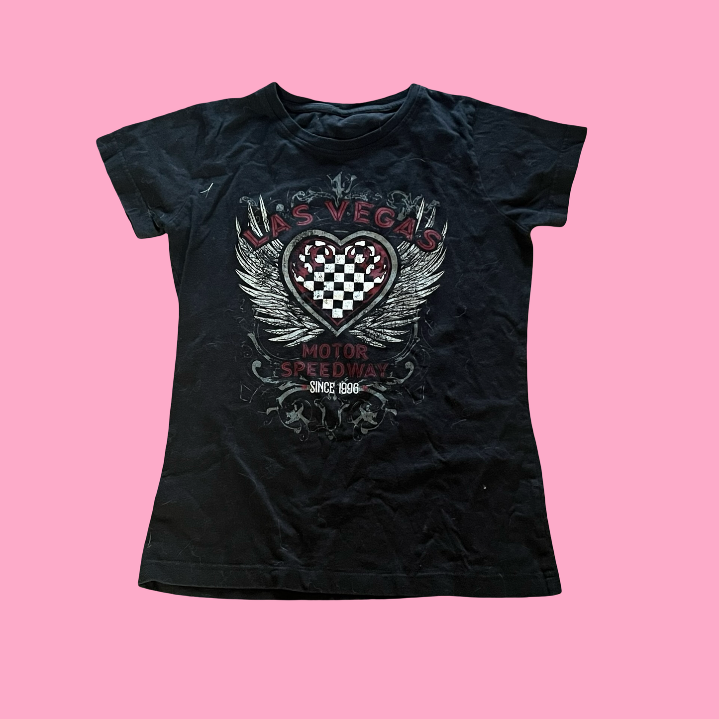 Vintage early 2000s y2k Las Vegas speedway race car grunge goth baby tee tshirt