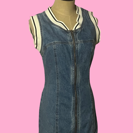 Bongo vintage retro 90s zipper front denim mini dress size 7
