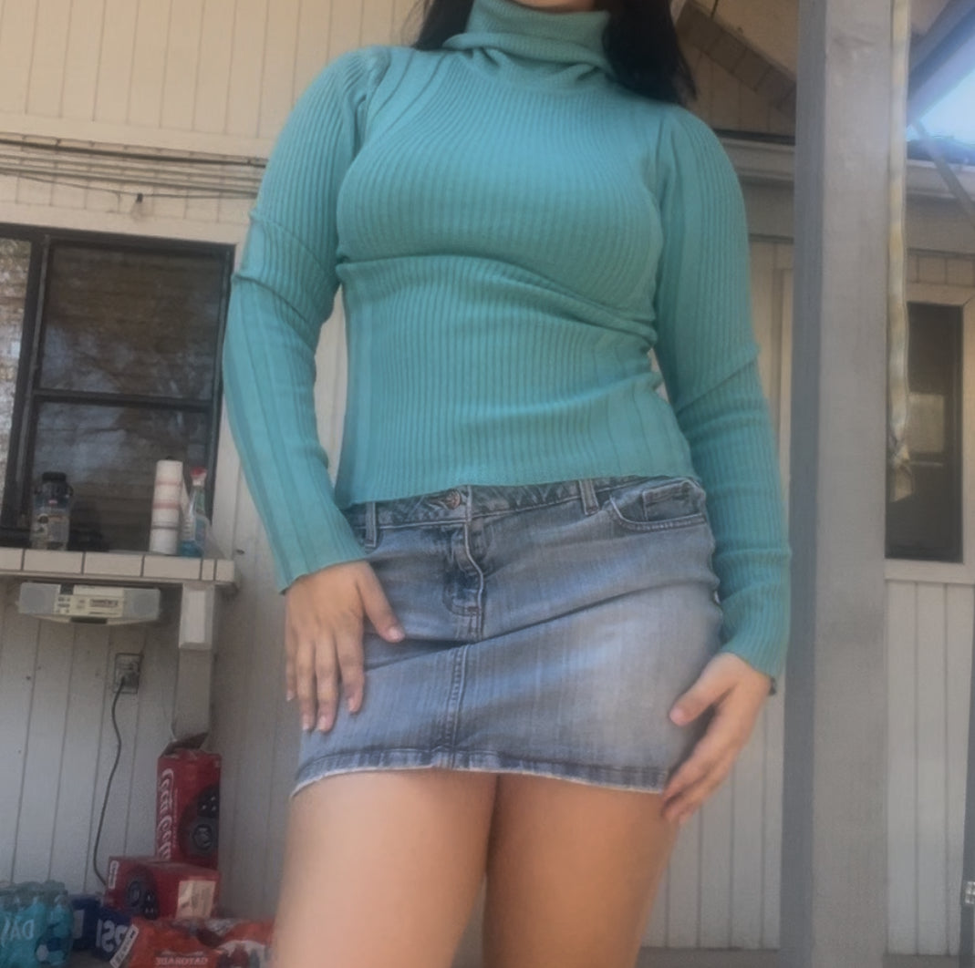 Charlotte Russe vintage early 2000s y2k teal fall turtleneck size large