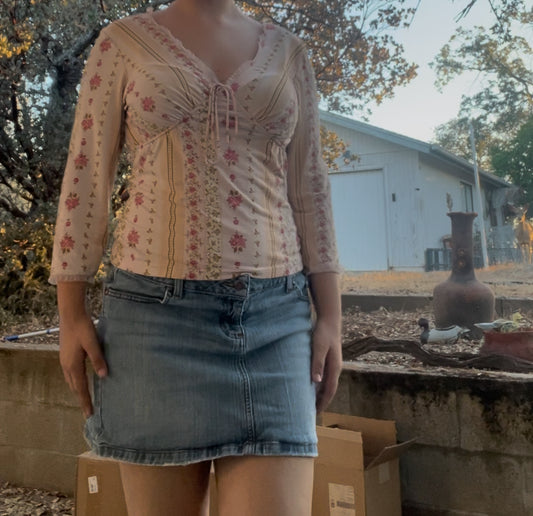 Vintage no boundaries cottage core fairy floral girly 3/4 sleeve top