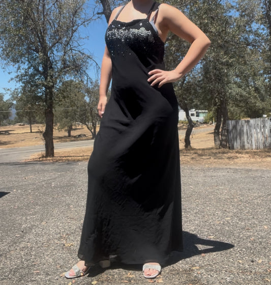 Cachet vintage evening black tie formal prom long maxi black beaded dress