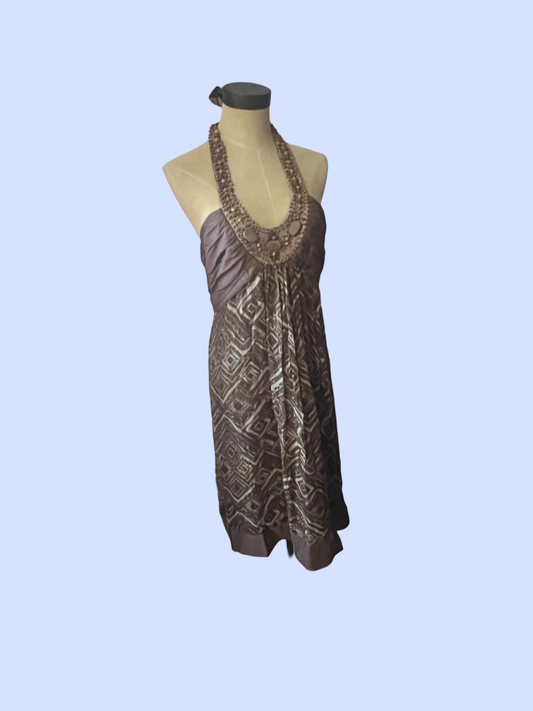 Bcbgmaxazria vintage early 2000s y2k brown halter dress size 10