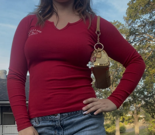 Hollister California red preppy long sleeve top size medium