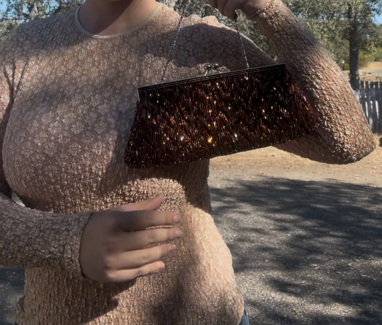 Vintage brown glam girly beaded purse
