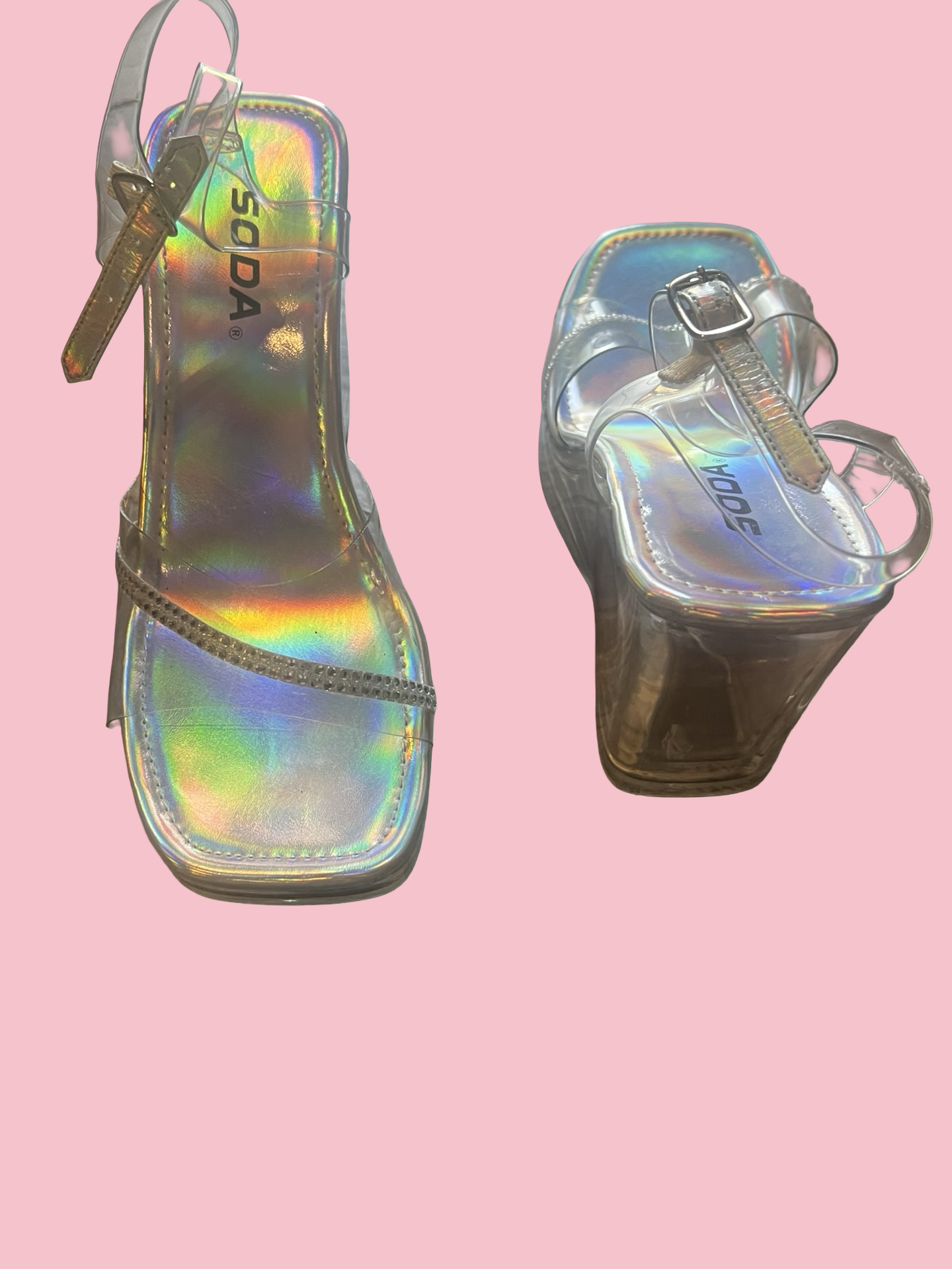 Soda y2k holographic early 2000s bratz wedge heels size 7