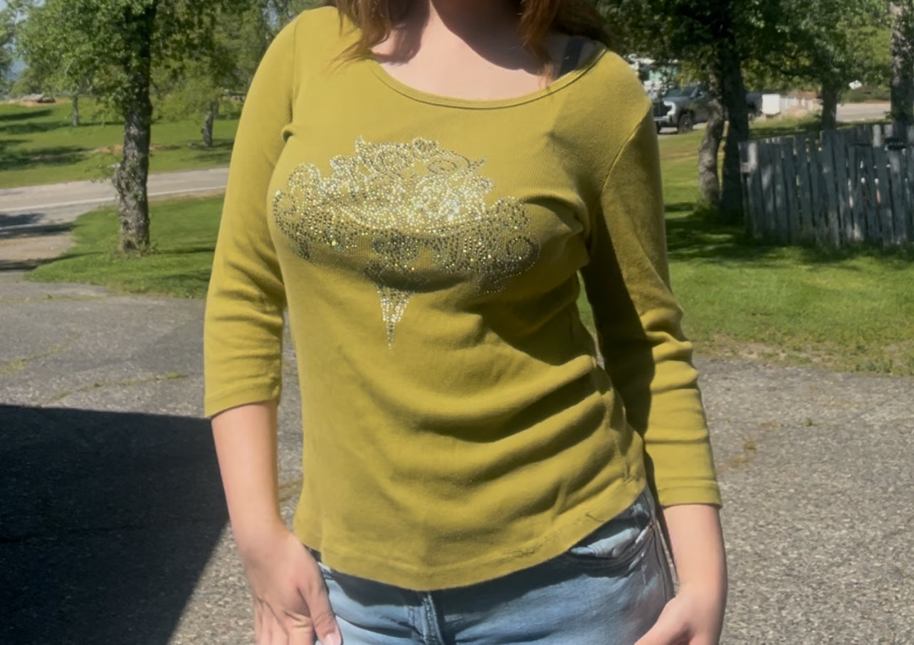 Reba vintage y2k mcbling bling glam long sleeve top size large