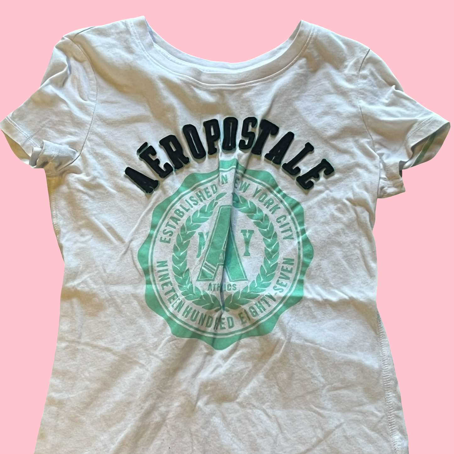 Aeropostale white mint green baby tee 2015 top size medium