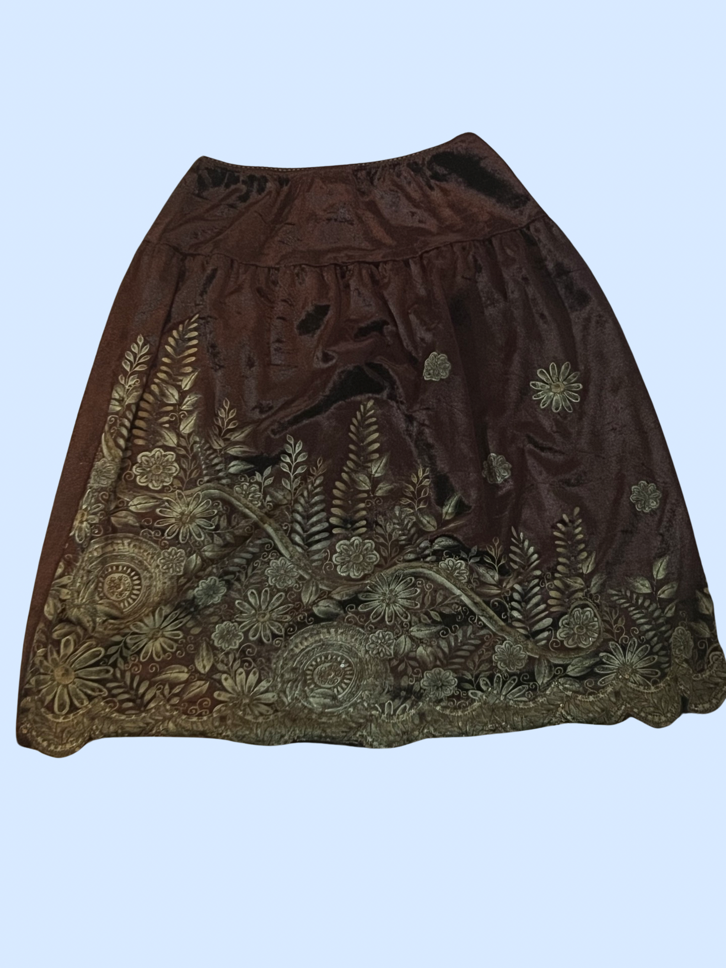 IZ Byer California brown velvet midi fall skirt size large 
Runs small/ waistline is stretchy