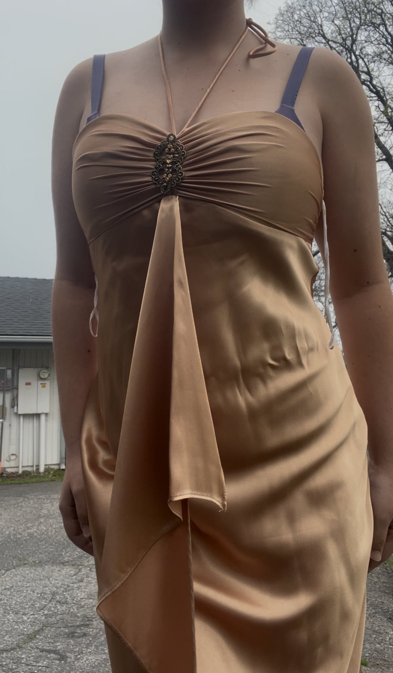 Jump apperal apparel vintage early 2000s gold halter long maxi dress size 7/8