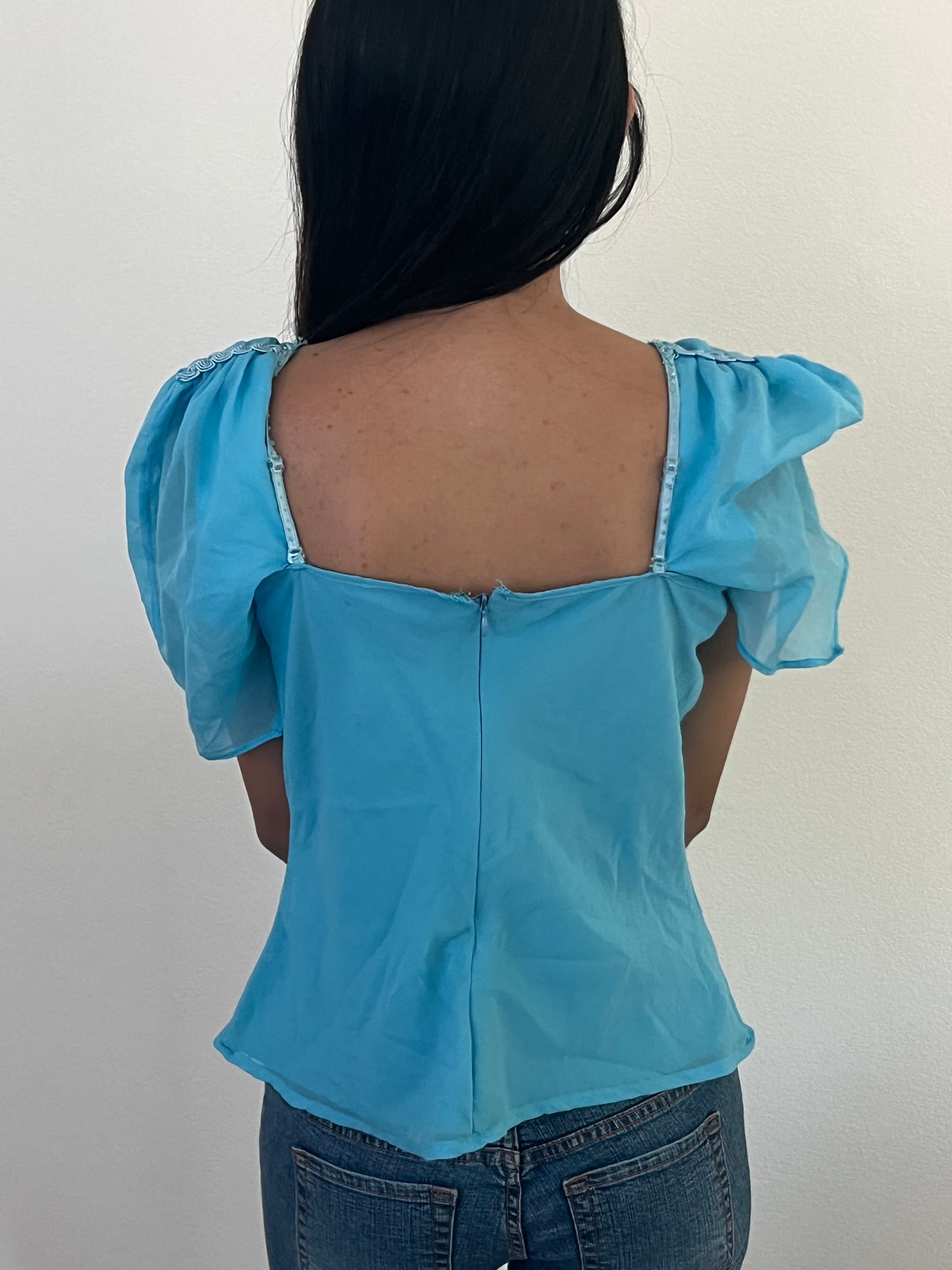 Bisou Bisou blue early 2000s blouse top size 12