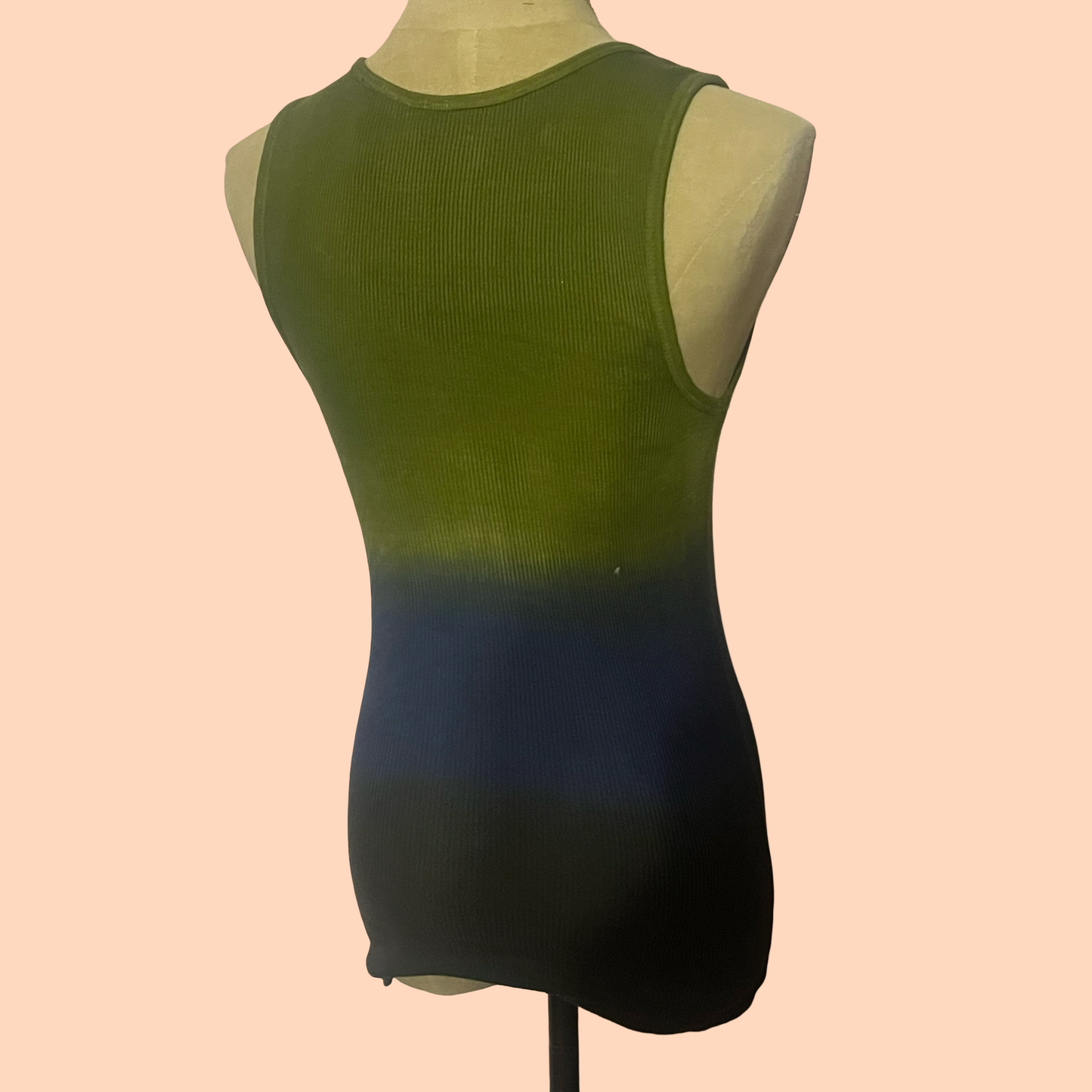 Bisou Bisou vintage boho ombré hippie green blue cami tank top size small