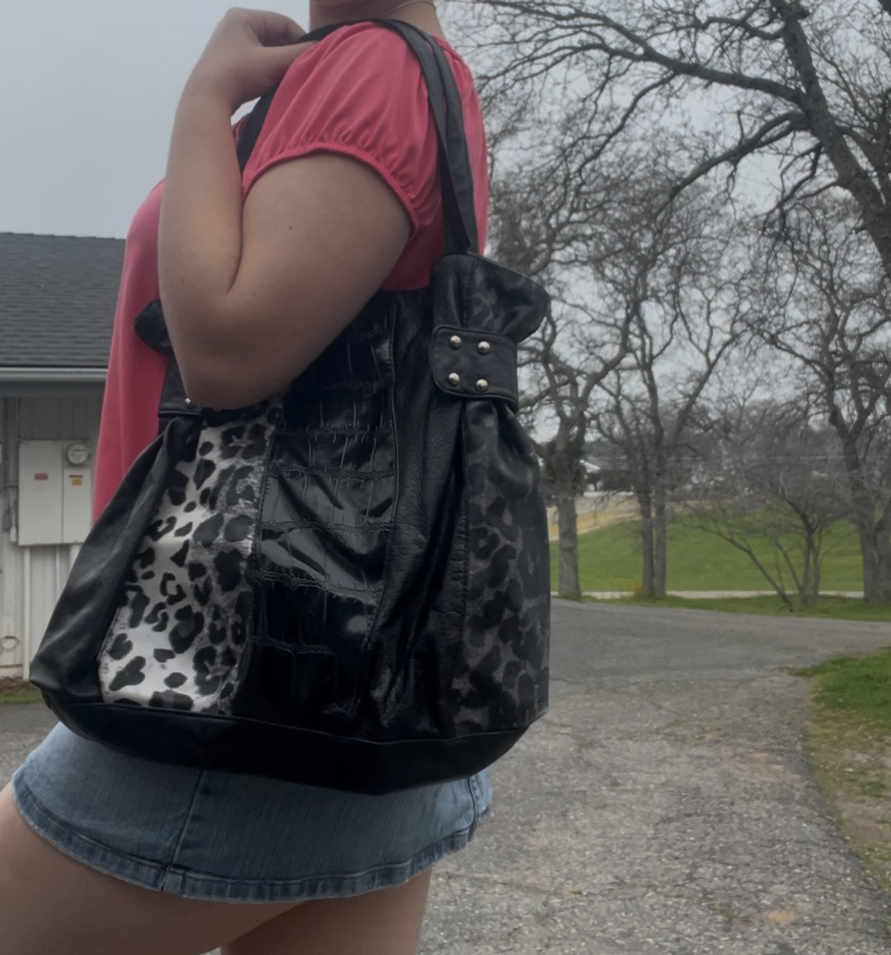 Y2k early 2000s cheetah print grunge goth handbag