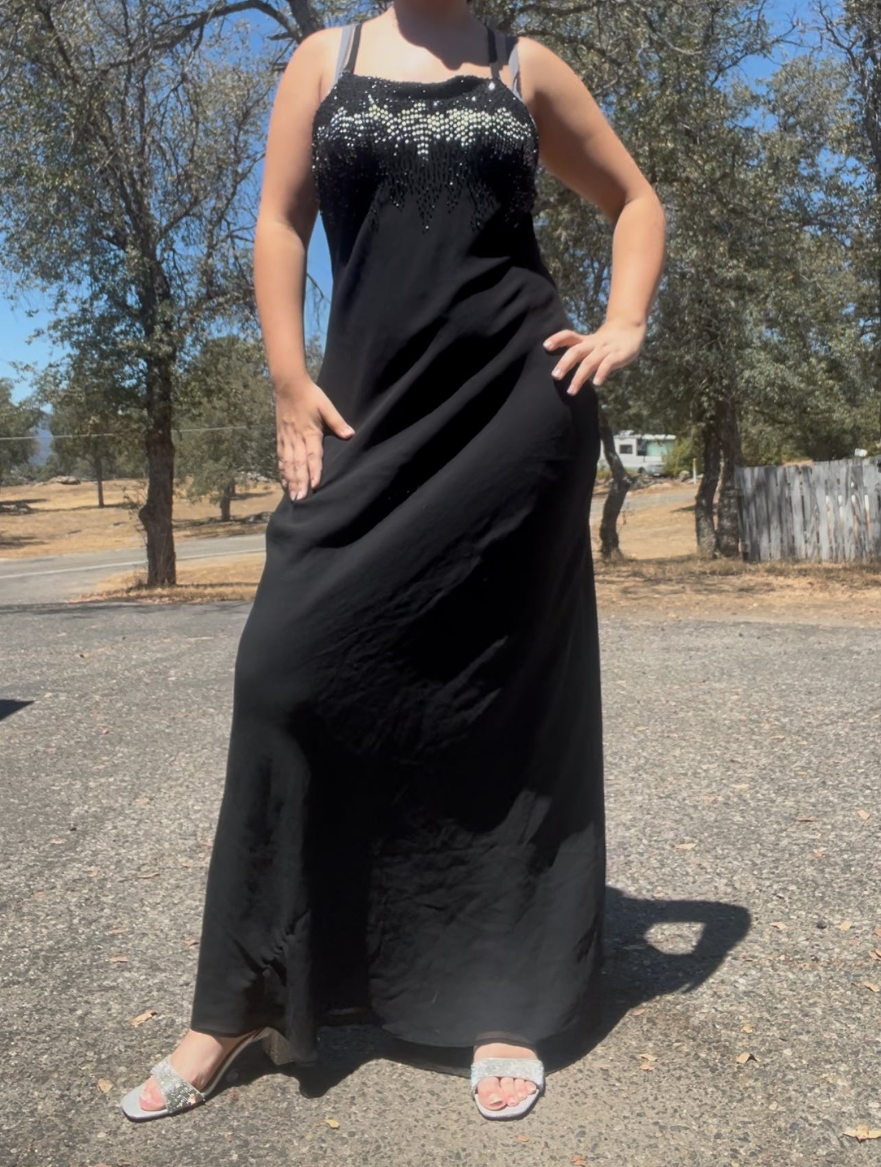 Cachet vintage evening black tie formal prom long maxi black beaded dress