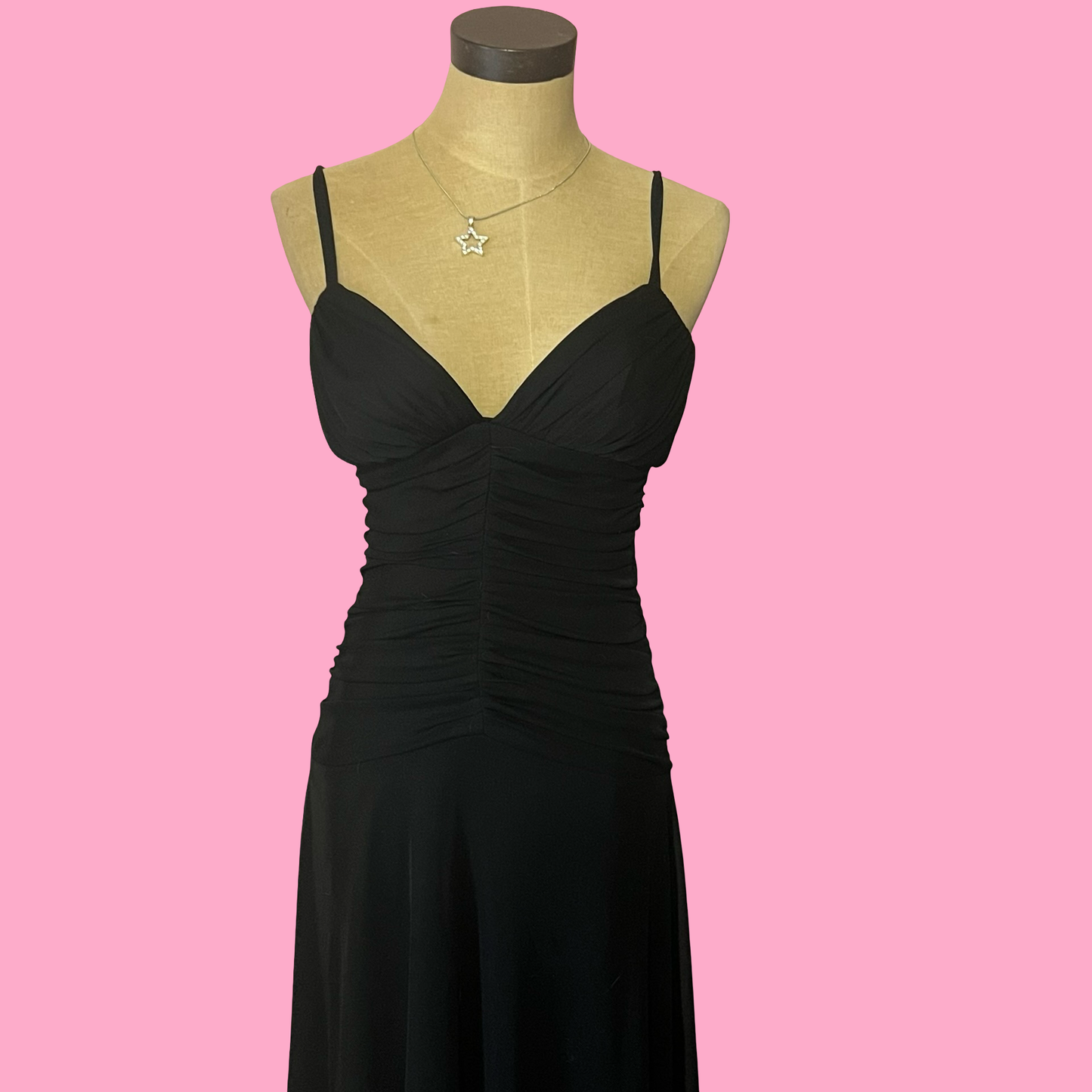 Vintage forever 21 black midi spaghetti strap goth grunge early 2000s y2k dress small